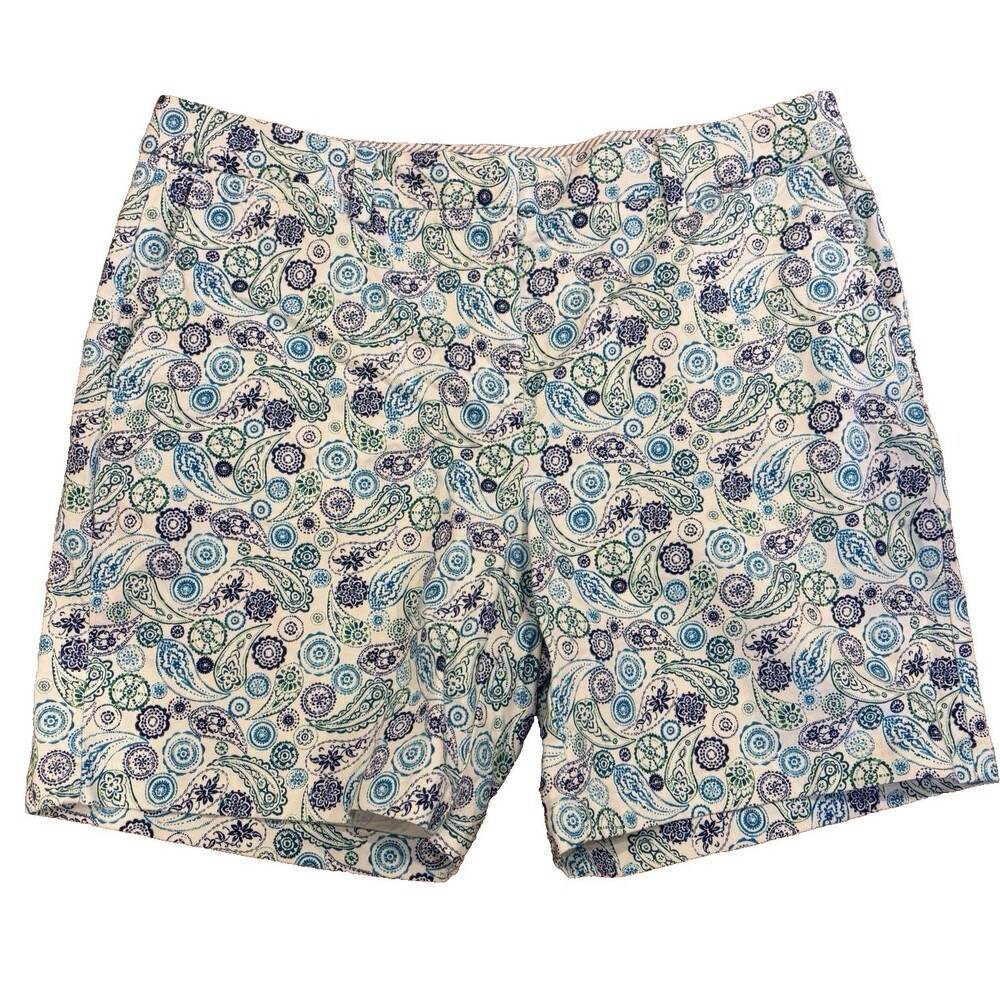 Lands End Women's Shorts Size 14 Chino Paisley Cotton Stretch Mid Rise 7" inseam